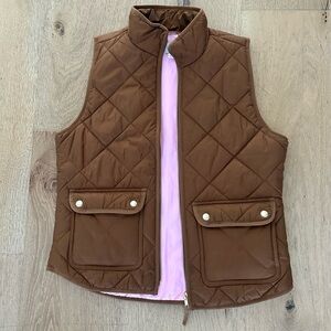 J. Crew Brown Quilted Vest with Pink Lining